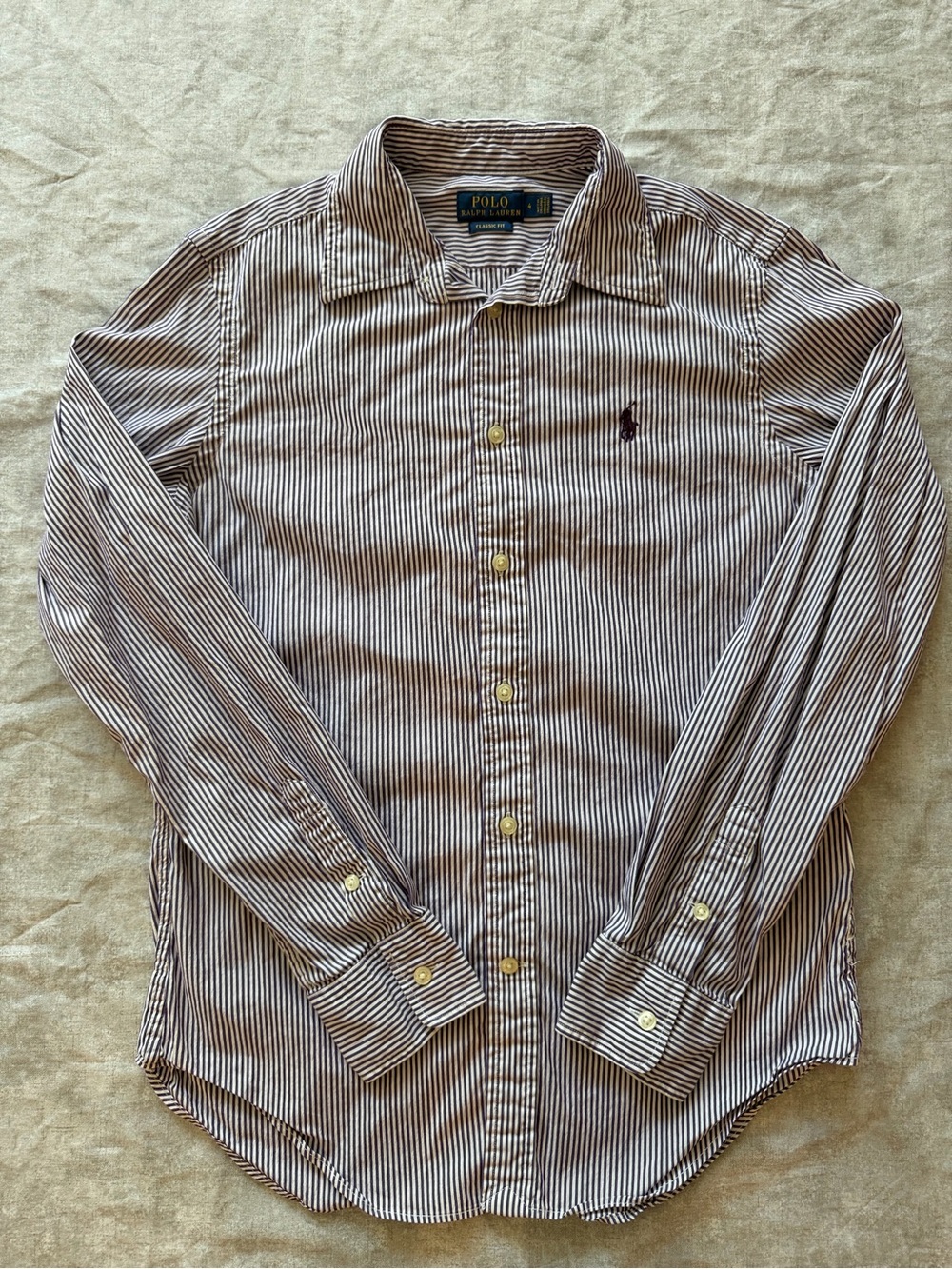 Polo by Ralph Lauren Purple & White Striped Cotton Button-Down Shirt